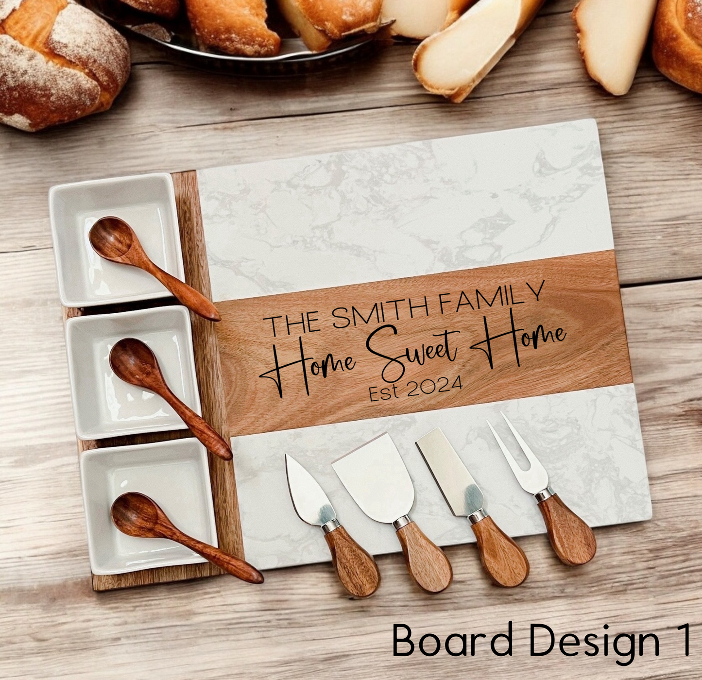 11 Piece Marble & Acacia Charcuterie Set