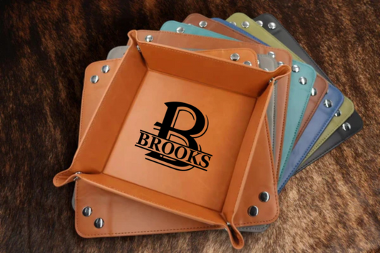 Engraved Leatherette Valet Key Tray Set