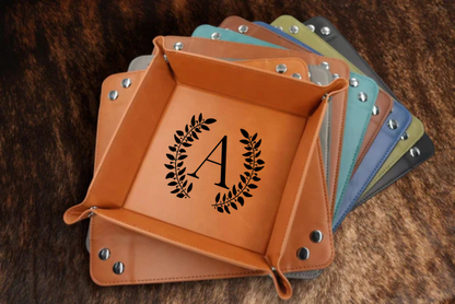Engraved Leatherette Valet Key Tray Set