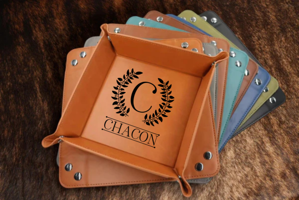 Engraved Leatherette Valet Key Tray Set