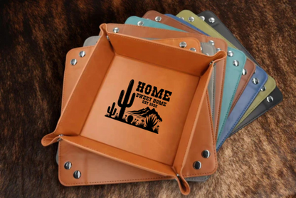 Engraved Leatherette Valet Key Tray Set