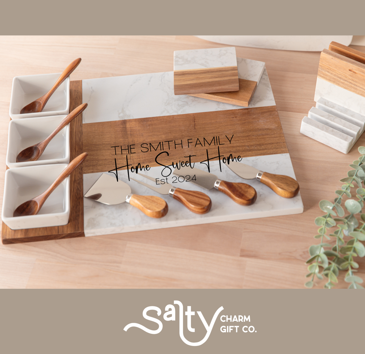 11 Piece Marble & Acacia Charcuterie Set