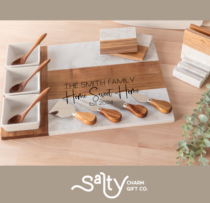 11 Piece Marble & Acacia Charcuterie Set