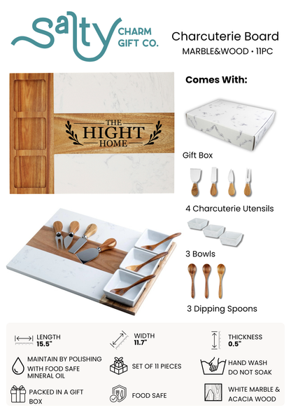 11 Piece Marble & Acacia Charcuterie Set