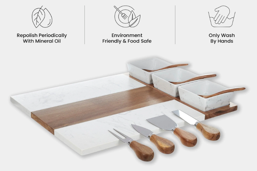 11 Piece Marble & Acacia Charcuterie Set