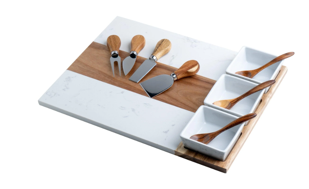 11 Piece Marble & Acacia Charcuterie Set