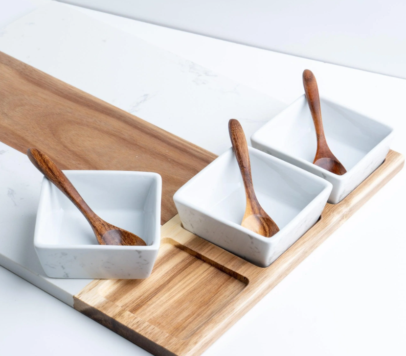 11 Piece Marble & Acacia Charcuterie Set